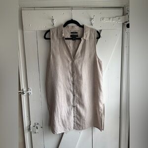 Tahari 100% Hemp Beige Collared Sleeveless Shirt Dress Tunic Women’s Size Small